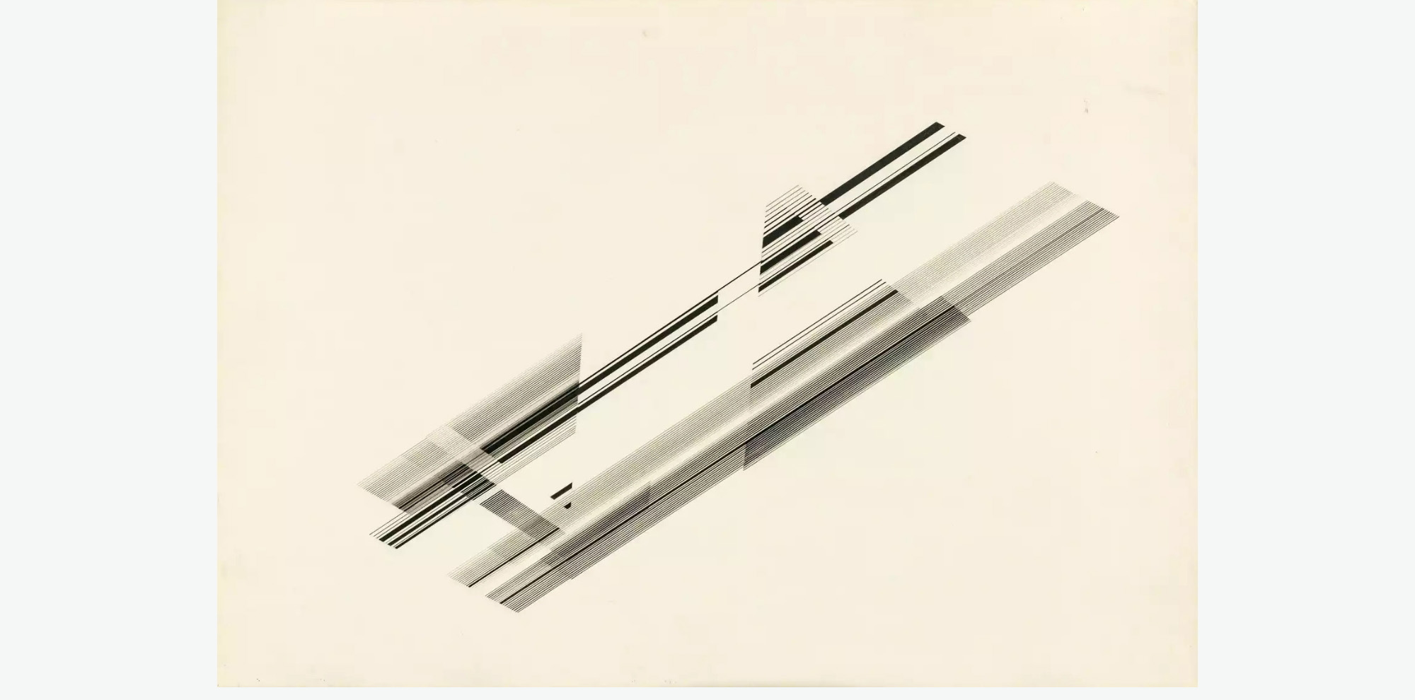 Diagonal lines of varying weight/ thickness and lengths are at the centre of a yellow background.