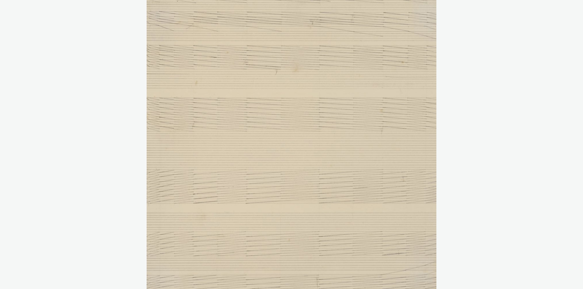 Regular diagonal lines intersect a band created by equally spaced horizontal and vertical lines on tan paper.