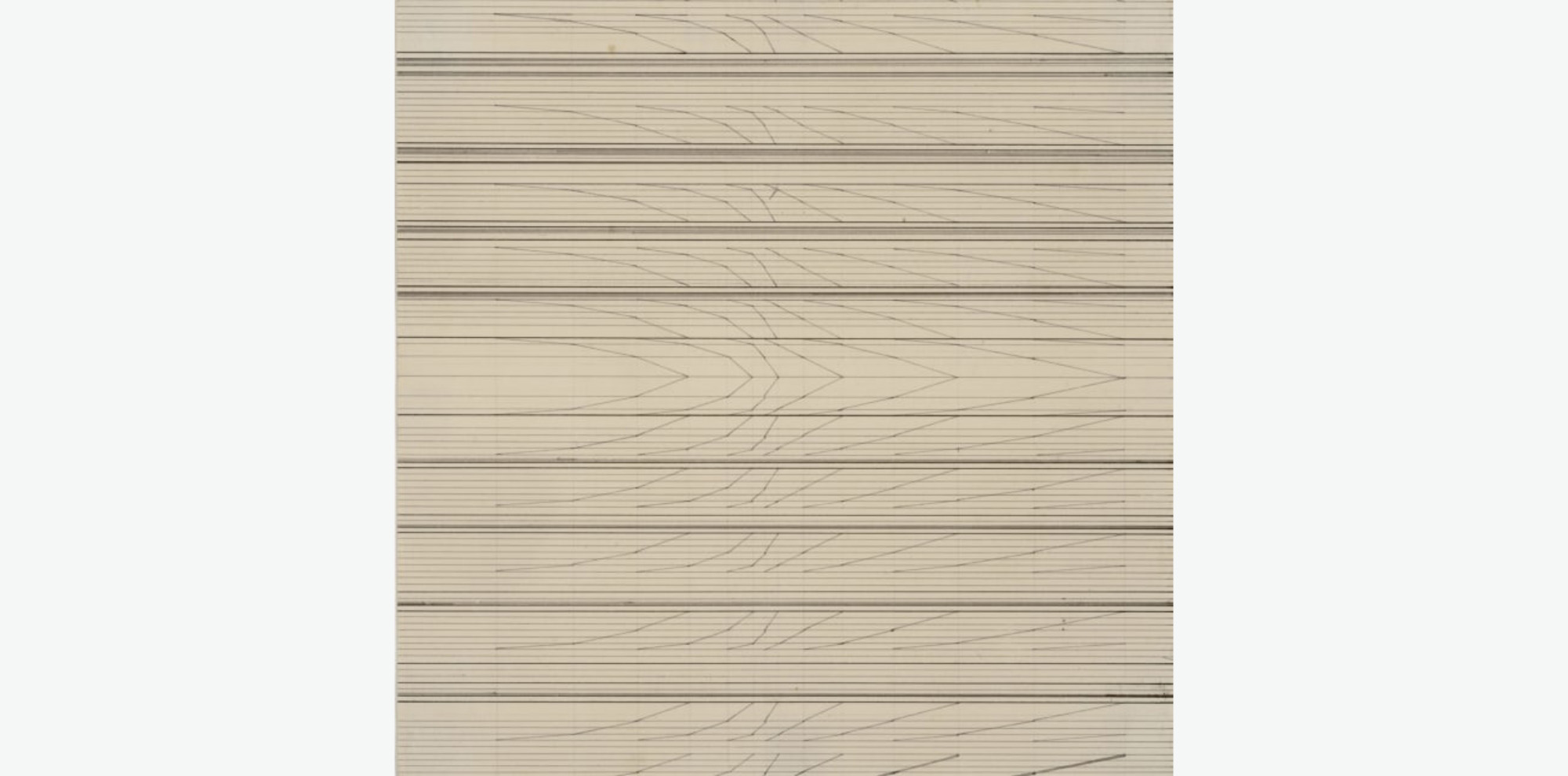 Vertical lines overlapped by horizontal lines of varying thickness cut/separated by short slanting lines at different intervals.